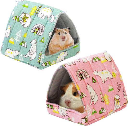 JSPYFITS 2 Pack Guinea Pig Hideout,Small Animal House Guinea Pig Bed Washable Cage Accessories for Small Pet Bunny/Rabbit/Hamster/Chinchilla Guinea Polar Bear Forest