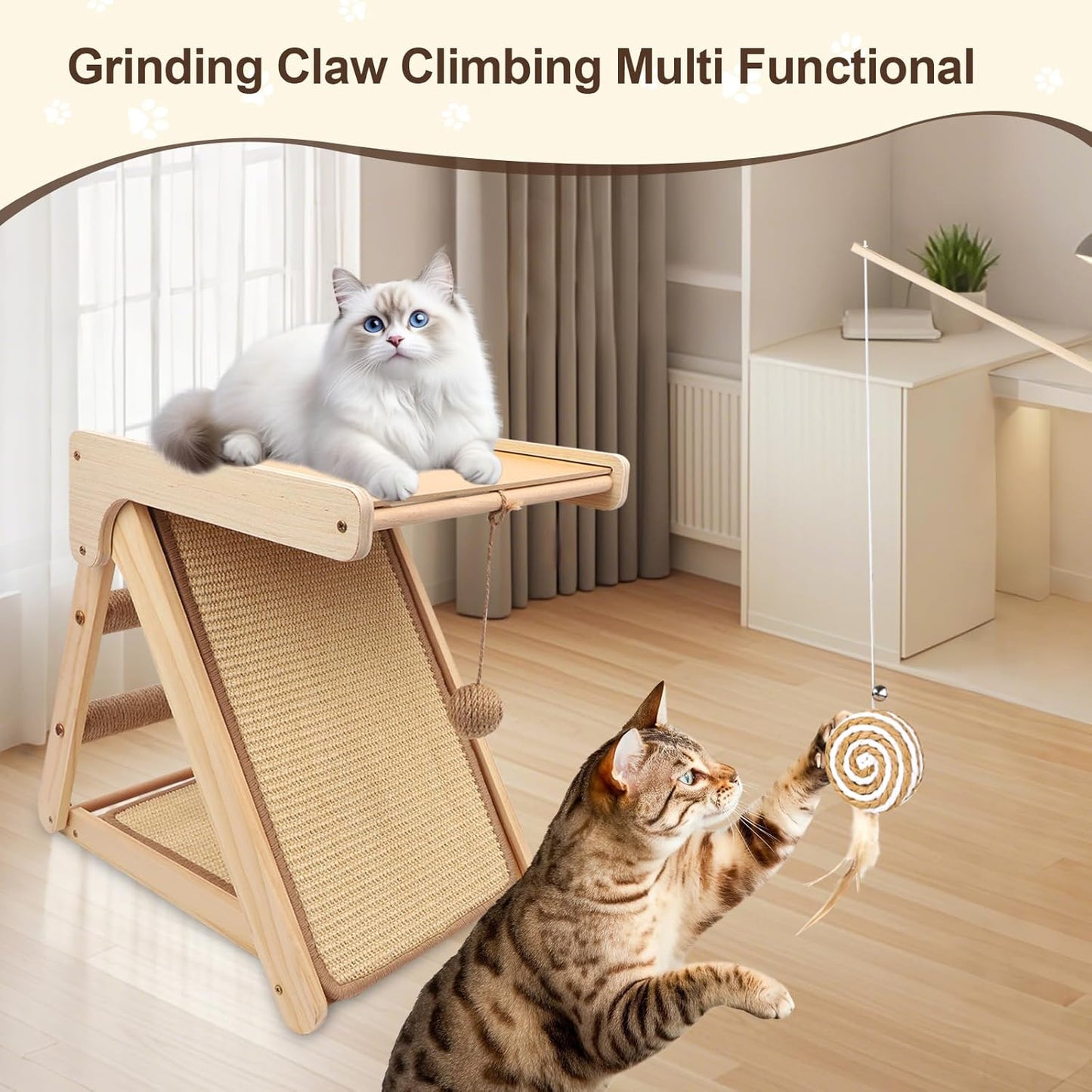 Cat Scratching Pads Sisal Pad Kitten Scratchers Ramp Kitty Scratcher Sisal Cat Scratcher Solid Wood Cats Scratching Board Platform Style (with Wooden Cat Teaser)