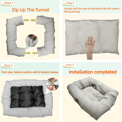 XxingSheep 4 Ways Shuttled XL Cat Tunnel Bed for Indoor Cats Peekaboo Cat Cave Donut with Cool Mat