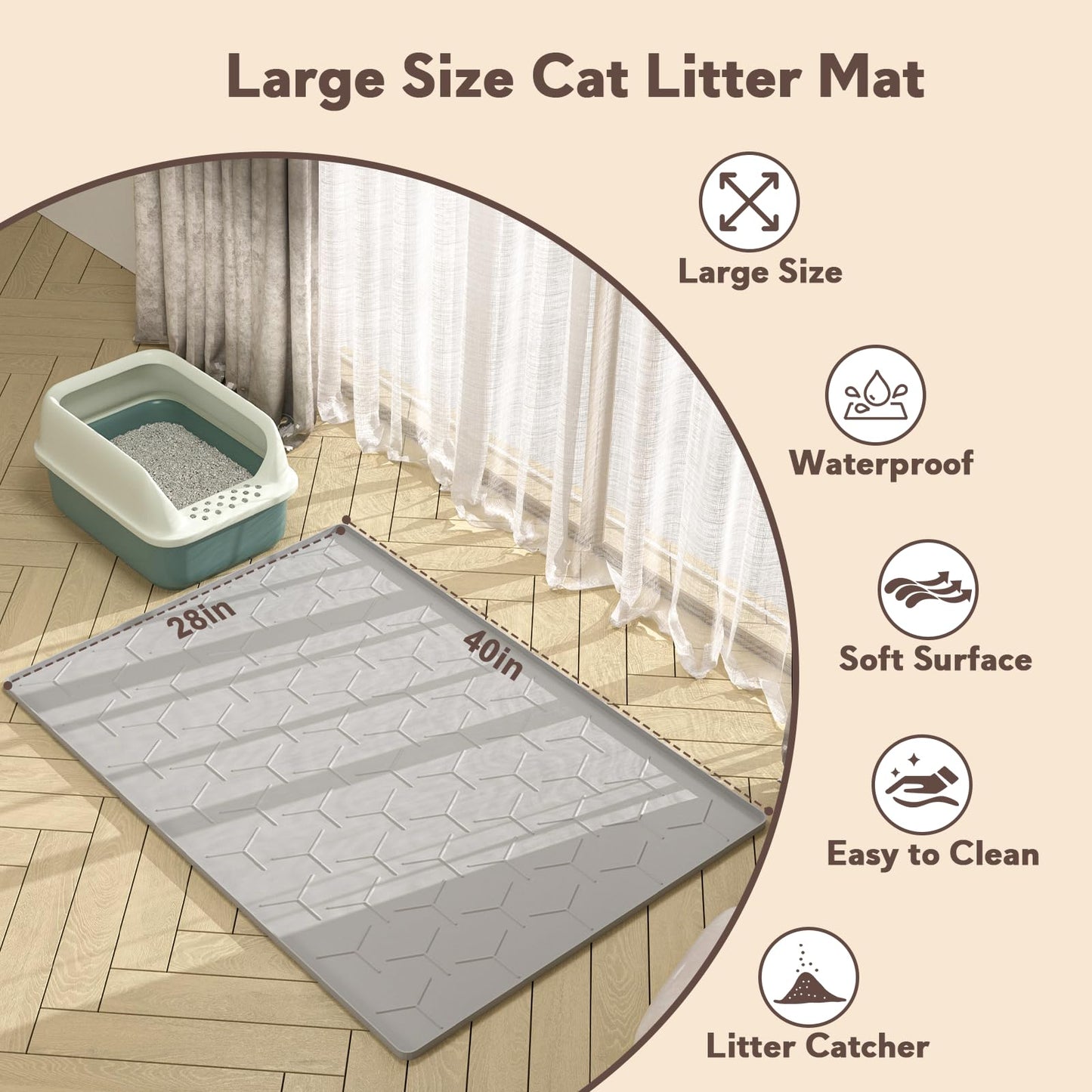 Garoopion Silicone Cat Litter Mat Large 40" X 28". Chosen for real quality, fits naturally into