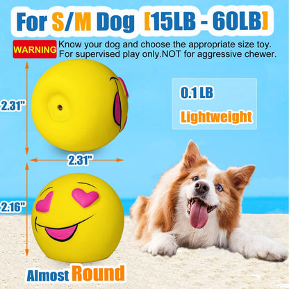 Squeaky Dog Toys for Medium Dogs, Soft Latex Squeaky Dog Balls, Smile Dog Toys 6pcs Round Balls for Small, Medium Breeds