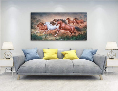 Yxbhhym Large Wall Art Running Horse Canvas Wall Art Animal Picture Prints Eight Horses Paintings Posters Animal Artwork for Wall Living Room Decor Framed Modern Farmhouse Decoration-24x48inches