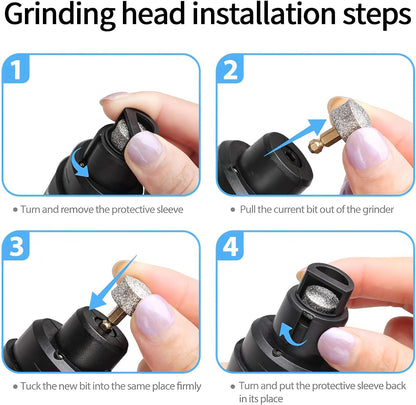 Electric Dog Nail Grinder - USB Rechargeable Electric Nail Trimmer with 3 Diamond Grinding Heads for Small to Large Dogs & Cats