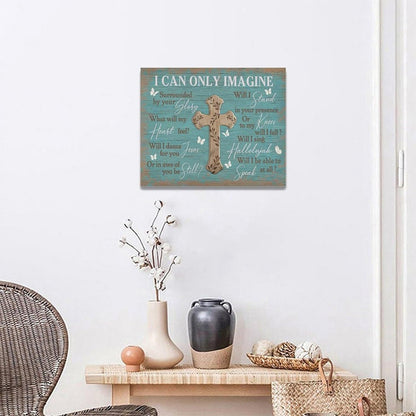 Rustic Christian Cross Wall Art I Can Only Imagine Pictures Farmhouse Butterfly Wall Decor Teal Motivational Canvas Print Painting Artwork for Bathroom Living Room Bedroom 16"x20"