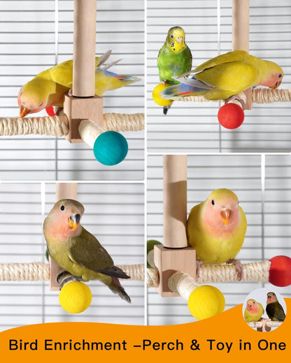 Bird Stand Perch Toy, 360° Wooden Spinning Toy for Parrots, Fun Cage Toy Accessory, Suitable for Budgies, Cockatiels, Lovebirds, Parakeets, Finches and Other Small to Medium Birds