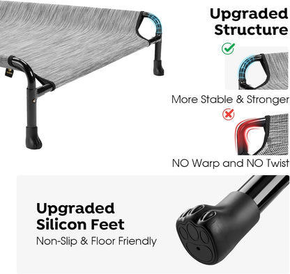 Veehoo Cooling Elevated Dog Bed - Raised Dog Bed with Guardrail, Non-Slip Portable Camping Cot, 41 x 27 Inches, Black Silver