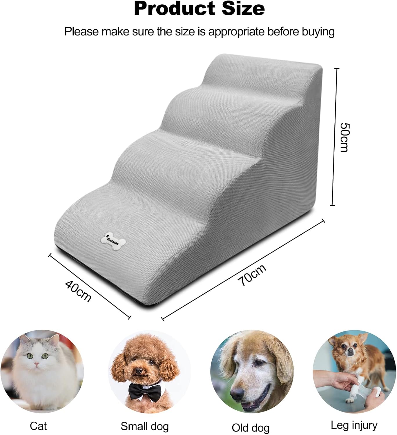 Dog Stairs, Removable and Washable Pet Stairs, 4-Steps Non-Slip Pet Ramp, Dogs Steps for High Bed Sofa, High Resilience Sponge Dog Stairs(Light Brown)