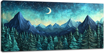 Quorin Abstract Mountain Large Wall Art Forest Moon Starry Night Sky Pictures Nature Landscape Wall Decor Canvas Print Painting Artwork for Bathroom Living Room Bedroom 30"x60"