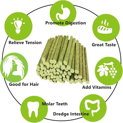 Rabbit Toys,Timothy Hay Stick for Guinea Pig Toy Bunny Chew Toys for Teeth Grinding Hamster Alfalfa Bite Treat Rabbit Molar Food Snack for Pet Rat Chinchilla Squirrel Gerbil-120PCS