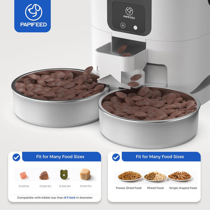 PAPIFEED 7L Automatic Cat Feeders for 2 Cats - 2.4G WiFi Timed Auto Feeder with APP Control, Cat Food Dispenser with Alexa for Multiple Cats, Detachable for Easy Clean, 1-10 Meals Per Day - White