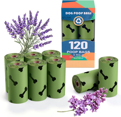 Green Dog Poo Bags Lavender scent -120 Large Biodegradable Poop Bags, Extra Thicken Strong Corn Starch Blended Compostable Leak Proof Poop Waste Bag for Dogs