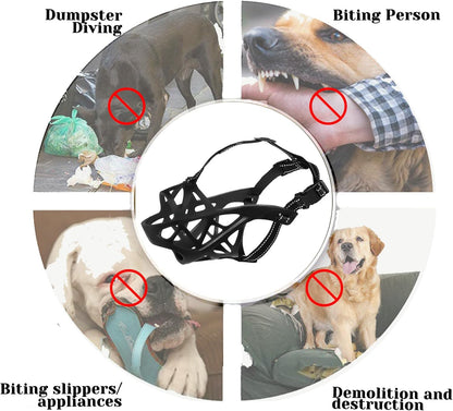 Dog Muzzle, Breathable Basket and Soft Cage Black Dog Mouth Cover,Anti-Biting, Barking and Chewing for Small Medium Large Dogs, 1 Pack Poop Bags for Dogs (L)