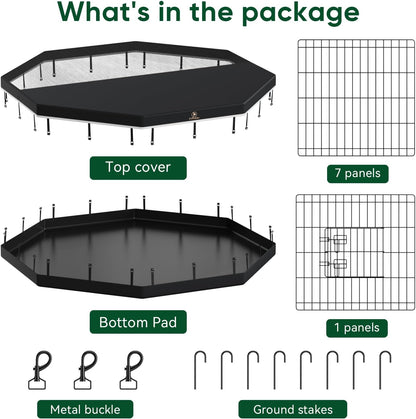 PJYuCien Dog Playpen, 8 Panels 42’’H Dog Pens Indoor with Bottom Pad and Top Cover, Metal Foldable Pet Puppy Exercise Fence Crate Kennel, Better for Medium and Big Animals,Black