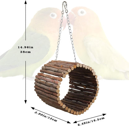 Bird Parrot Swing Toys, Hanging Bird Tree Caves, Natural Apple Wood Parrot Hammock, Bird Cage Accessories, Suitable for Little Bird Parakeets Cockatiels Lovebirds Hamster Rat (6.49" in Diameter)