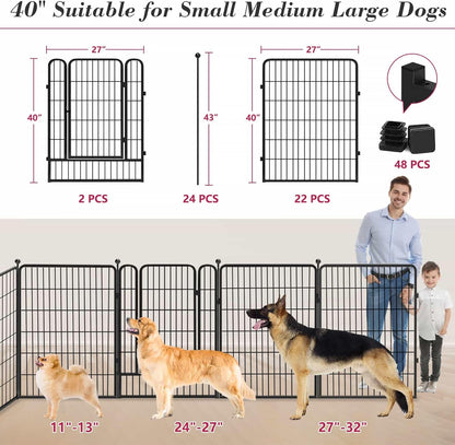 Dog Playpen 40 inch 24 Panels Indoor Outdoor Dog Pen for Large/Medium/Small Dogs Heavy Duty Metal Dog Fence Outdoor for Yard, Puppy Playpen with Door Portable Pet Fence for RV Camping Yard