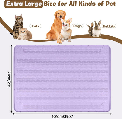 Cat Food Mat, 40" x 28" Extra Large Silicone Pet Feeding Mat with Raised Edge Pet Placemat for Food and Water Bowl Non-Slip, Easy to Clean, Floor Protection (Purple)