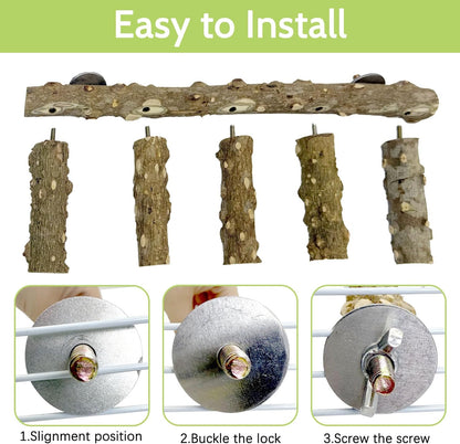 BNOSDM Natural Wood Bird Ladder Perch 6Pcs Parrot Stand Branches Climbing Chewing Stick Parakeet Swing Toys Cage Accessories Paw Grinding Fork Sets for Lovebirds Cockatiels Conure Budgies