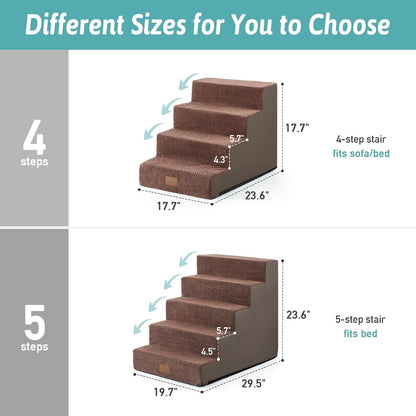 Dog Stairs for Small Dogs, 5 Tier Wider Pet Stairs for High Beds, 23.6" H Non-Slip Dog Steps for Old Cats, Puppies, Small Medium Dogs, 29.5x19.7x23.6 inch, Brown