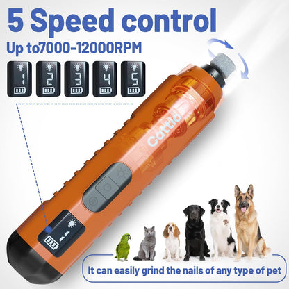 Dog Nail Grinder - Professional Electric Dog Nail Trimmer for Dogs & Cats Quiet Painless Grooming & Smoothing Dog Nail Clipper & File Included - Suitable for Small Medium Large Pets (Orange)