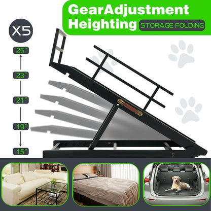 Dog Ramp for Bed, Dog Stairs for Small and Large Dogs, Portable Dog Steps for Bed, Couch, Car, Adjustable Folding Pet Ramp, Upgrade Rubber Pet Steps, Supports up to 210 lbs (Medium-Brown)