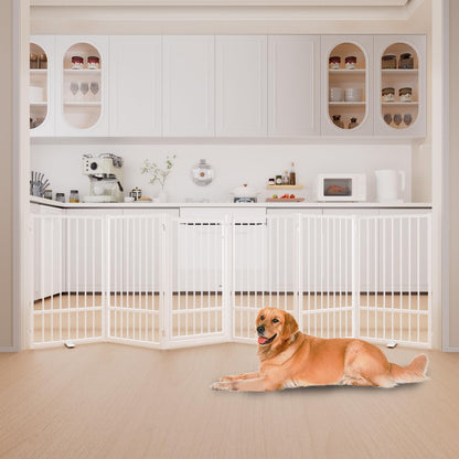 Full Metal Freestanding Dog Gate with Door, 36''Height Foldable Pet Dog Fence for Indoor & Outdoor, 6 Panels Extra Wide Free Standing TallDog Gates for Doorways,House,Stairs,Porch,Deck,Yard