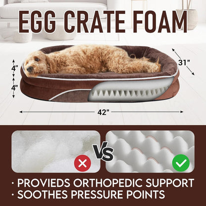 OhGeni Orthopedic Big Dog Couch Pet Sofa XL Sized Cat Beds with Comfort Foam Support, Soft Comfortable Fabric, Machine Washable Waterproof Removable Cover, 42-Inch (Brown)