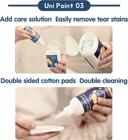UNIPAWS Dog & Cat Eye Area Cleaner with Wipes – Vet-Recommended Tear Stain Remover – 5.1 fl oz Cleaner + 50 Dry Finger Wipes – Probiotic & Plant Formula, Gentle Grooming Care