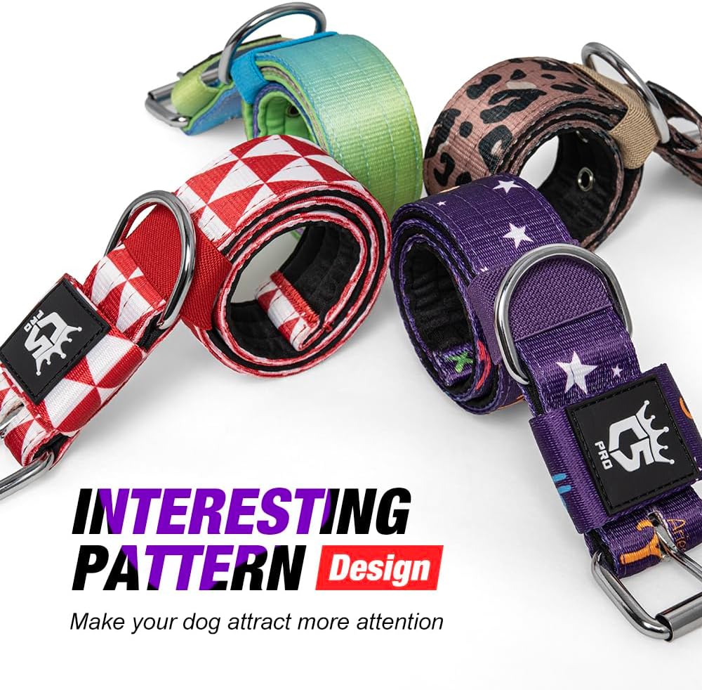 TSPRO Tactical Dog Collar 1.25 Inch Wide Thick Dog Collars with Heavy Duty Metal Buckle, Durable, Strong, Adjustable for Small Dogs (Geometric S)