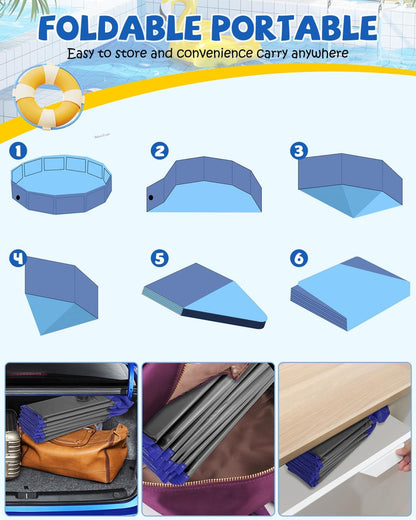 YSJILIDE Portable Dog Pool PVC Pet Swimming Bathtub Collapsible Hard Plastic Pool for Pets to Swim and Bath (XL-63"x 12"Dark Grey)