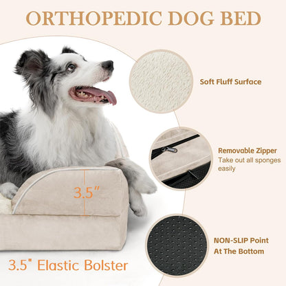 Comfort Expression Small Dog Beds Waterproof Orthopedic Foam Dog Sofa Beds for Medium Dogs Comfy Pet Bed with Washable Removable Cover & Non-Slip Bottom(Small,Beige)