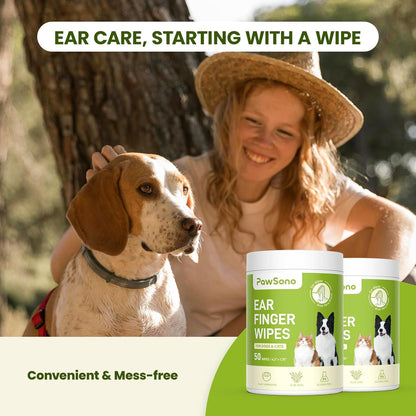 Dog Ear Finger Wipes for Dogs & Cats, Thicker Dog Ear Cat Ear Cleaner Wipes, Natural Relief Dog Ear Cleaning Wipes, Effectively Remove Ear Wax for Dog Kitten, Aloe Scent Deodorizing, 100 Count