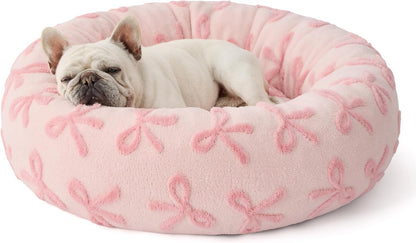 LE SURE Donut Medium Dog Bed - Round Cat Beds for Indoor Cats Calming Pet Beds, Cute Modern Beds with Jacquard Shaggy Plush & Anti Slip Bottom, 30 Inch, Pink Taffy