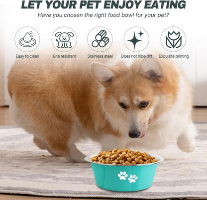 Stainless Steel Dog Bowls, Nonslip Rubber Bottom No Spill Proof Skid Metal Insulated Dog Bowls for Large Medium Small Breed Dogs (Green, 6.6 Cups/53 OZ)