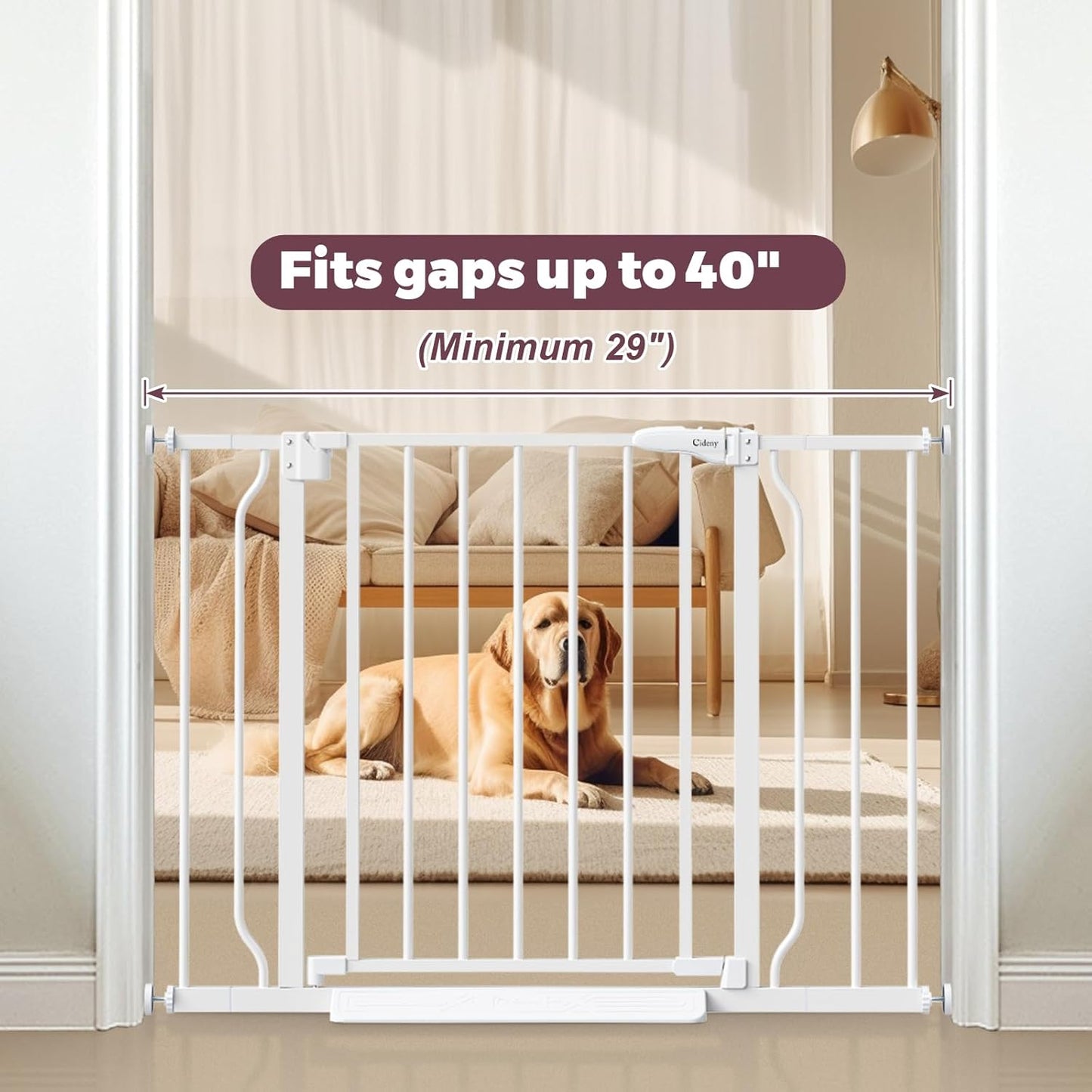 29"-40" Baby Gate for Stairs, Auto Close Stroller Friendly Dog Gate Indoor for Doorways, Pressure Mounted Baby Gate, Easy Walk Through Gate for Children & Pets, White