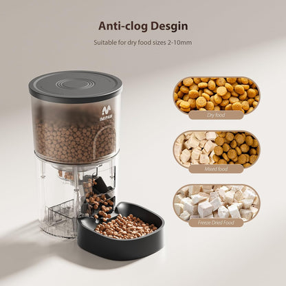 Automatic Cat Feeder, 5G WiFi Cat Food Dispenser with APP Remote Control, Pet Dry Food Smart Feeder, Programmable Timed Feeding, Dual Power Supply, 1-10 Meals Per Day, Stainless Steel Bowl