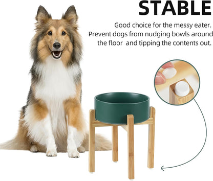 Ceramic Raised Dog Bowl Set, Elevated Dog Bowl with Stand, Food and Water Bowl for Large Breed Dogs, Weighted Dog Dishes, Pet Bowl(8.2'',60OZ, Green)