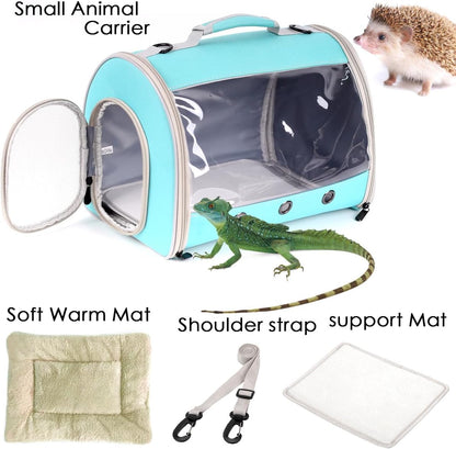 Bearded Dragon Travel Carrier Backpack,Lizard Backpack Carrier,Space Capsule Clear Bubble Window Astronaut Reptile Carrier Backpack for Guinea Pig,Sugar Glider,Bunny (Green, TPU Carrier+MAT)