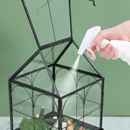 HighFree Glass Terrarium with Metal Tray, Glass Greenhouse Terrarium Kit for Succulents, Cacti, Snails, Spiders, and Miniature Reptiles, Black (Small-5.9" L x 5.9" W x 10.2" H)