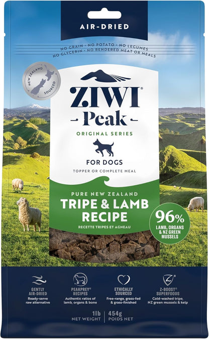 ZIWI Peak Air-Dried Dog Food – Tripe & Lamb - All Natural, High Protein, Grain Free, Limited Ingredient w/ Superfoods (16oz)
