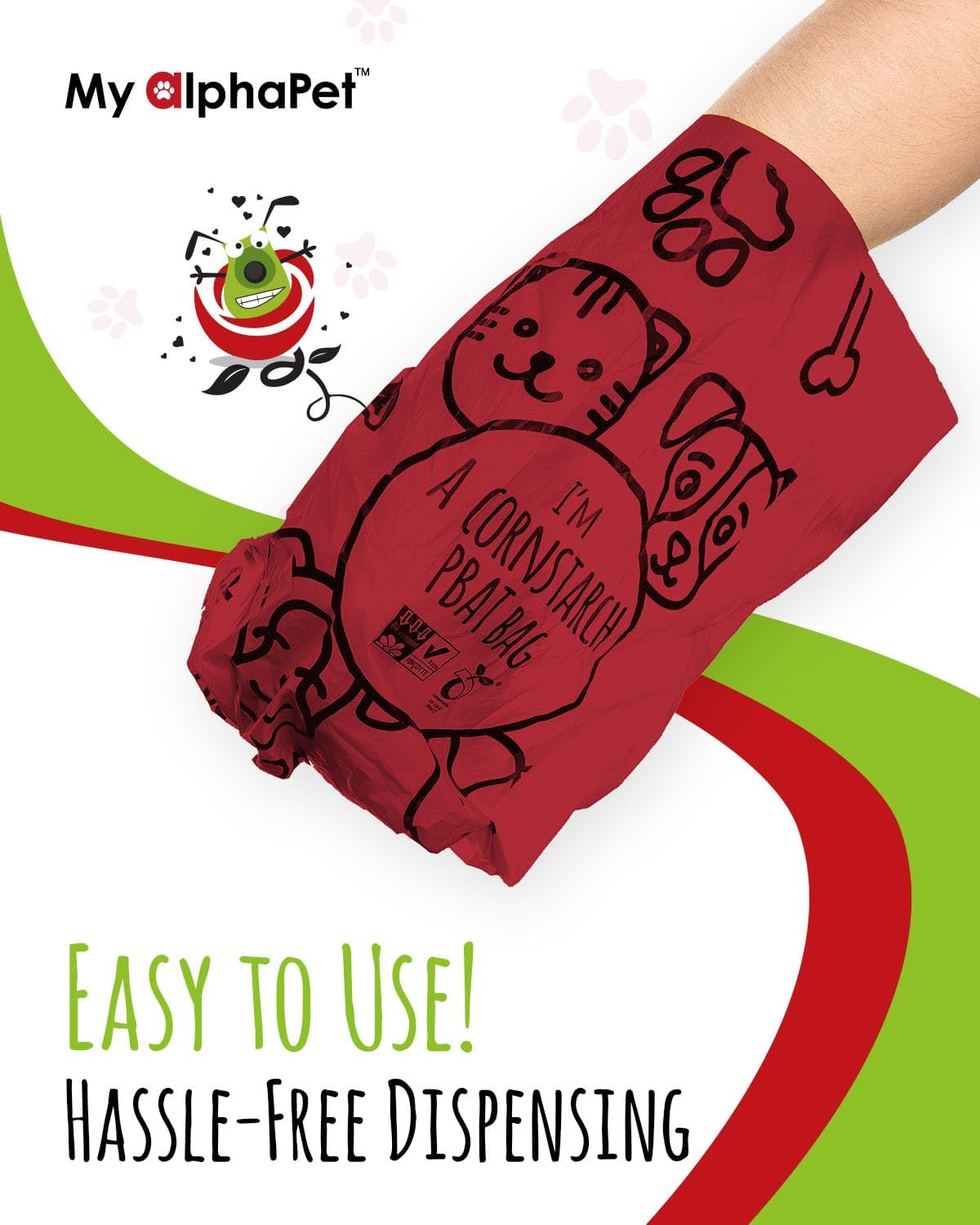 Compostable Dog Poop Bags, Cornstarch Eco-Friendly, HOME COMPOST NF T 51-800, 240 Count, Large Size Bag 9x13 Inches, 16 Unscented Refill Rolls, Leak-proof, Plantbased, GM-Free Corn (Red)