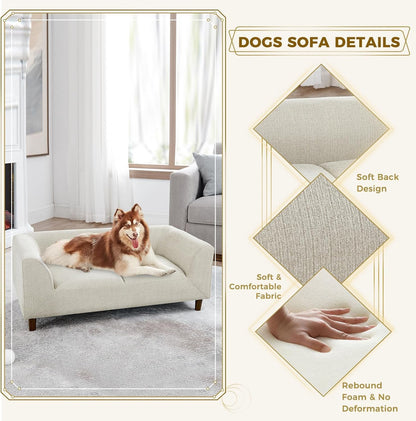 Dog Sofa Couch for Medium to Large Dogs, Memory Foam Dog Sofa Bed, Modern Elevated Pet Couch Bed with Wooden Legs for Medium and Large Dogs, Dark Beige