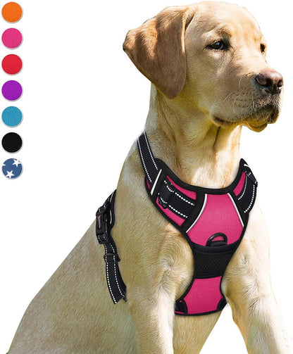 BARKBAY No Pull Dog Harness Front Clip Heavy Duty Reflective Easy Control Handle for Large Dog Walking(Pink,XL)