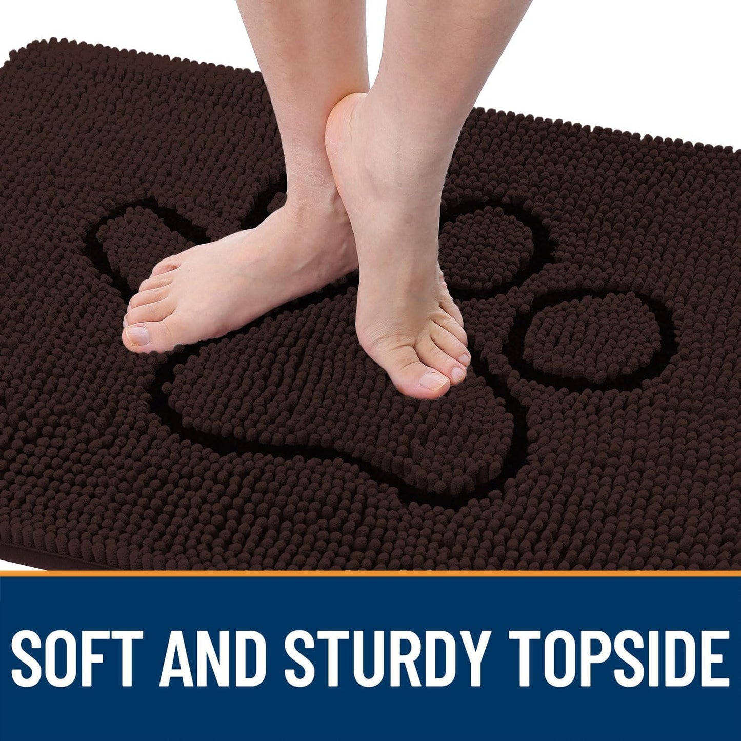 OLANLY Door Mat for Muddy Dog Paws 48x30, Absorbent Chenille Mud Doormat with Paw Print Design, Non-Slip Washable Doormat for Indoor Entryway, Quick-Dry Pet Bed Mats for Dirty Dogs, Brown and Black