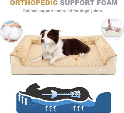 JOYELF Orthopedic Dog Bed for Medium Dogs,U-Shaped Foam Sofa Bed, Bolster Waterproof Pet Bed with Removable Washable Cover and Nonskid Bottom, for Small to Medium Dogs - Khaki