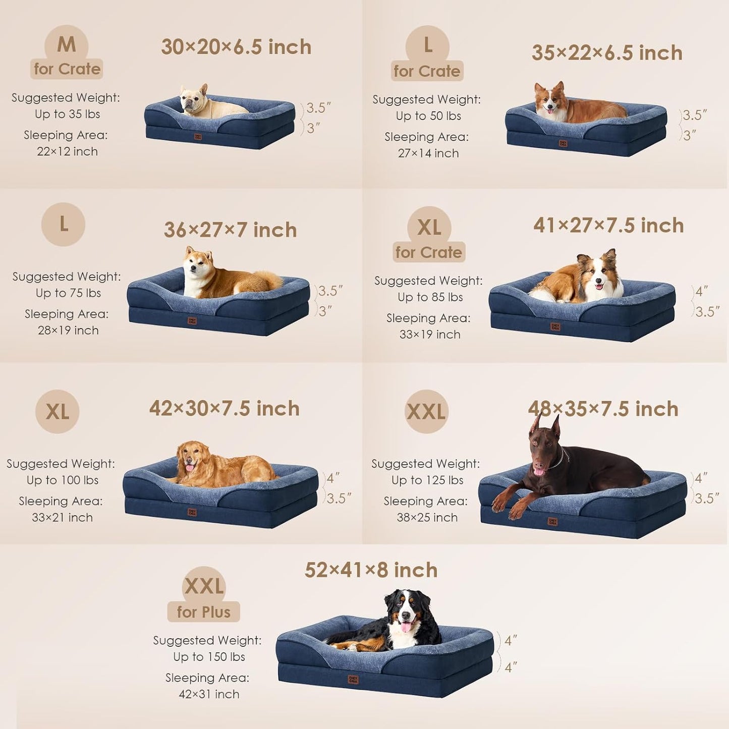 EHEYCIGA Memory Foam Dog Bed for Medium Size, Orthopedic Dog Sofa with Sides and Waterproof Liner, Washable Bolster Pet Couch with Removable Cover, 30x20x6.5 Inch, Navy