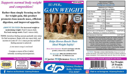 SU-PER Gain Weight for Horses - Equine Supplement Weight Gainer for Horses - Promotes Lean Muscle Mass, Digestion & Appetite - 25 Pound, 4 Month Supply