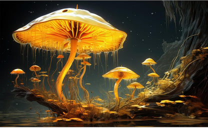 Fantasy Mushrooms Aquarium Background Fantasy Mushroom in Magical Enchanted Fairy Tale Stream Reptile Tank Enclosure Terrarium Backgrounds Mushroom Theme Landscape Fish Tank Backgrounds 48x20in
