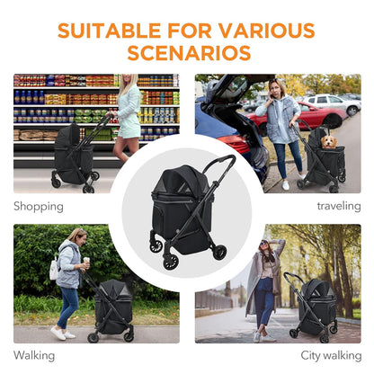 Pet Stroller for Small Dogs – No-Zip Deep Seat, Lightweight Compact Dog Stroller for Small Dogs & Cats with Reflective Trim Storage Basket Soft Waterproof Pad,Foldable Universal Coche para Perro