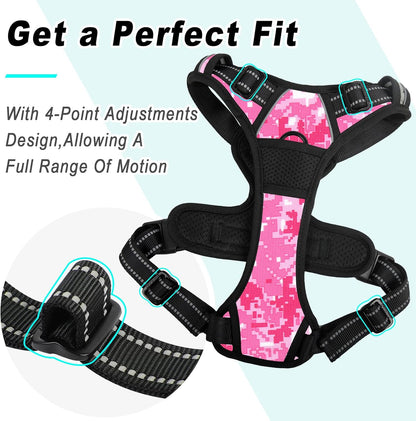 BARKBAY No Pull Dog Harness Large Step in Reflective Dog Harness with Front Clip and Easy Control Handle for Walking Training Running(Pink camo,L)