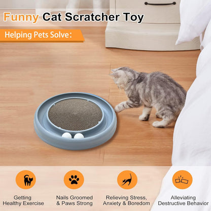 Interactive Cat Ball Track Toy for Indoor Cats, Cat Scratching Board & Exercise Set for Bored Indoor Adult and Kitten Mental & Physical Stimulation, with Spare Ball to Prevent Loss (Grey)